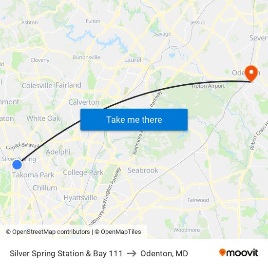 Silver Spring Station & Bay 111 to Odenton, MD map