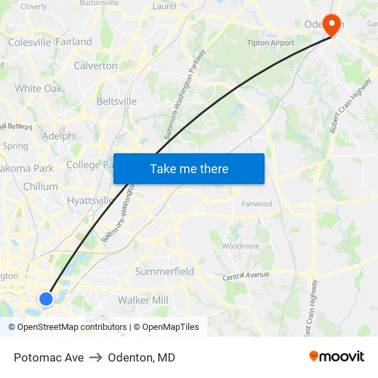 Potomac Ave to Odenton, MD map