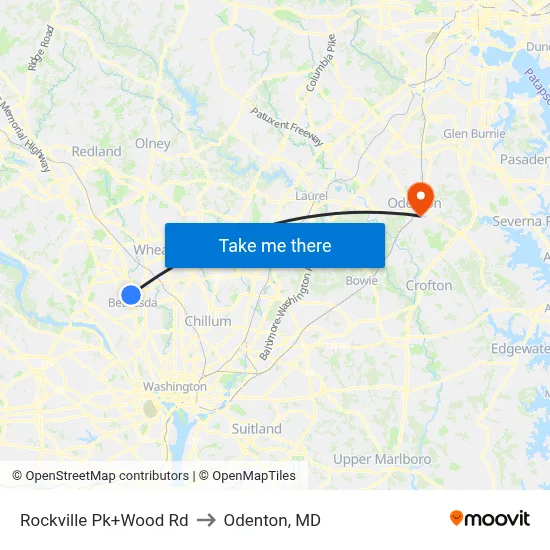 Rockville Pk+Wood Rd to Odenton, MD map