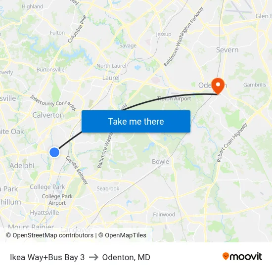Ikea Way+Bus Bay 3 to Odenton, MD map