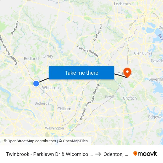 Twinbrook - Parklawn Dr & Wicomico Ave to Odenton, MD map