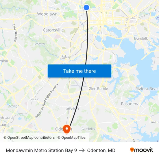 Mondawmin Metro Station Bay 9 to Odenton, MD map