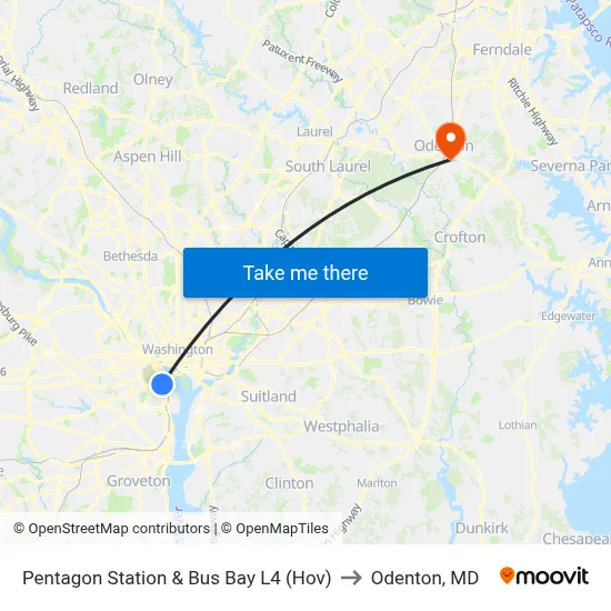 Pentagon Station & Bus Bay L4 (Hov) to Odenton, MD map