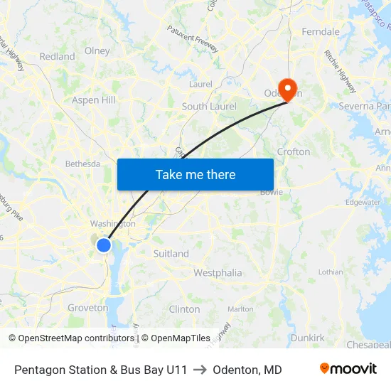 Pentagon Station & Bus Bay U11 to Odenton, MD map
