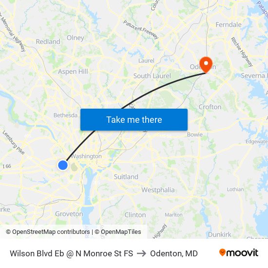 Wilson Blvd Eb @ N Monroe St FS to Odenton, MD map