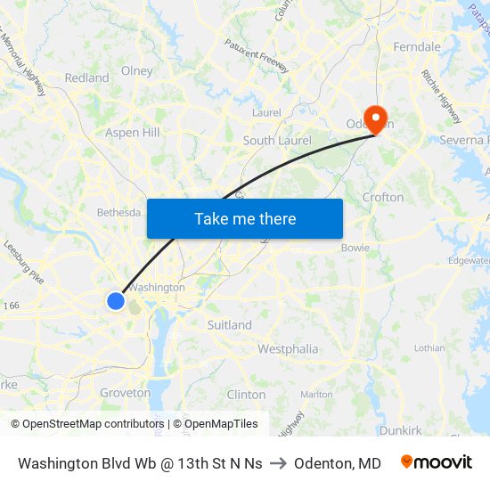 Washington Blvd Wb @ 13th St N Ns to Odenton, MD map