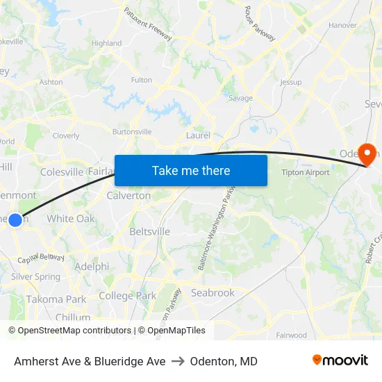 Amherst Ave & Blueridge Ave to Odenton, MD map