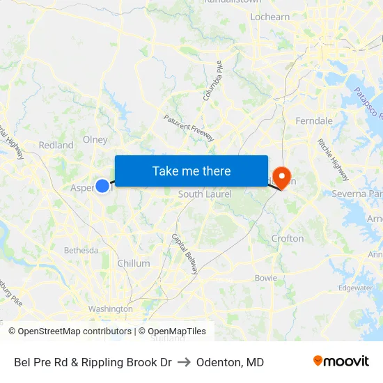 Bel Pre Rd & Rippling Brook Dr to Odenton, MD map