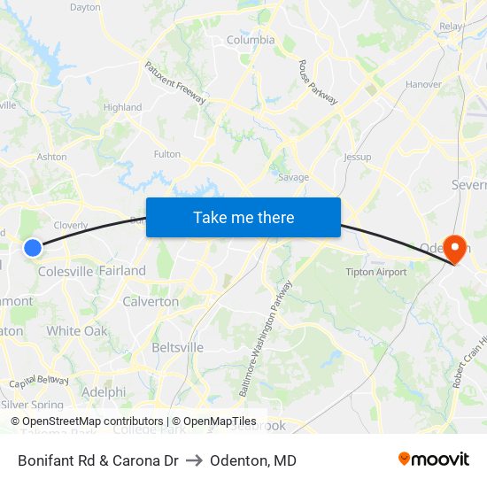 Bonifant Rd & Carona Dr to Odenton, MD map