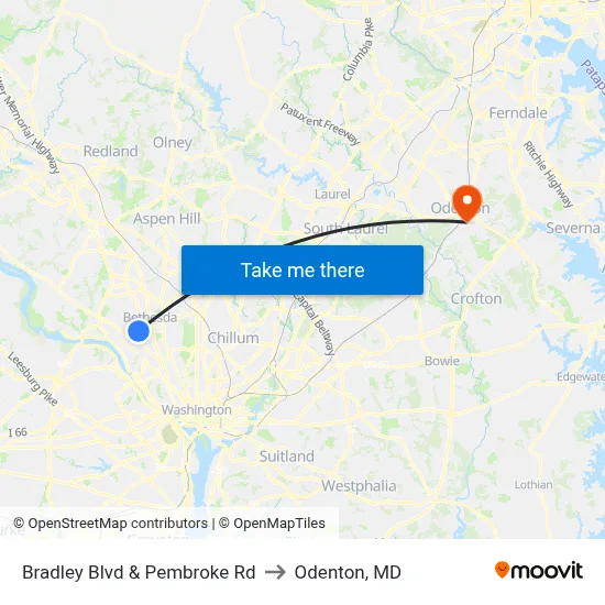 Bradley Blvd & Pembroke Rd to Odenton, MD map