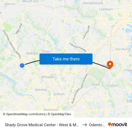 Shady Grove Medical Center - West & Medical Center Way to Odenton, MD map
