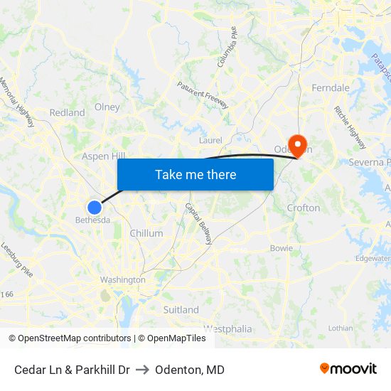 Cedar Ln & Parkhill Dr to Odenton, MD map