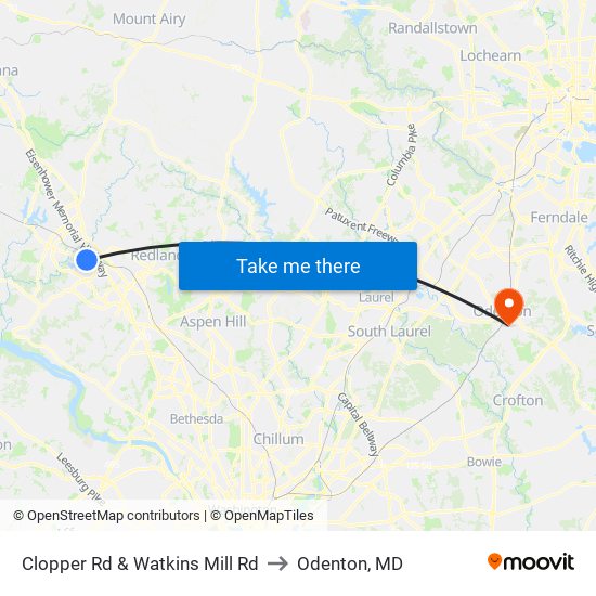 Clopper Rd & Watkins Mill Rd to Odenton, MD map