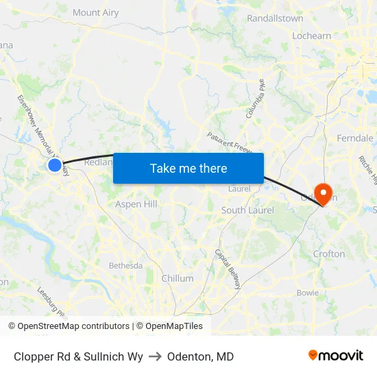 Clopper Rd & Sullnich Wy to Odenton, MD map