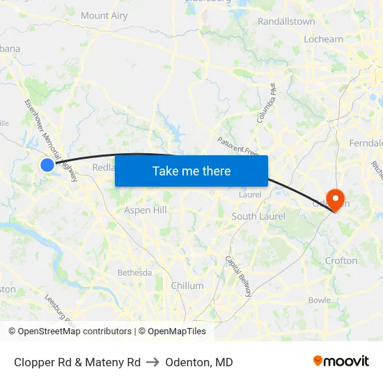Clopper Rd & Mateny Rd to Odenton, MD map
