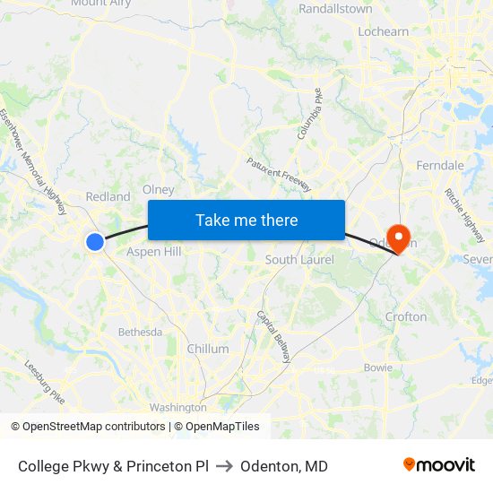 College Pkwy & Princeton Pl to Odenton, MD map