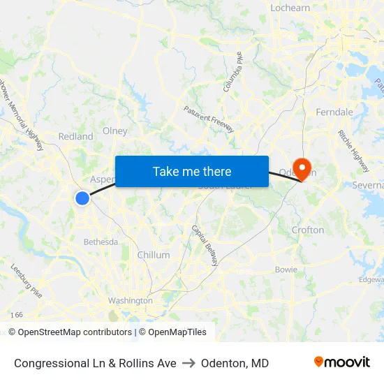 Congressional Ln & Rollins Ave to Odenton, MD map