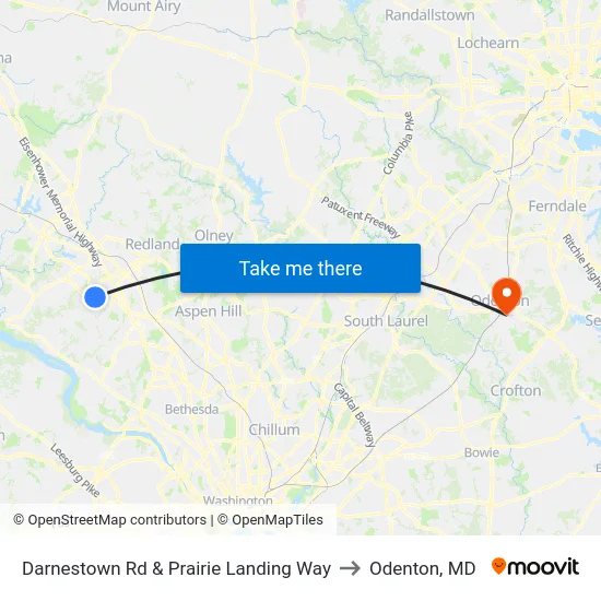 Darnestown Rd & Prairie Landing Way to Odenton, MD map
