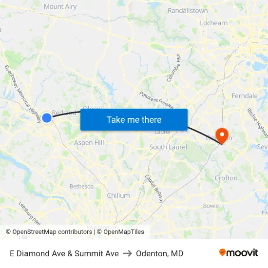 E Diamond Ave & Summit Ave to Odenton, MD map