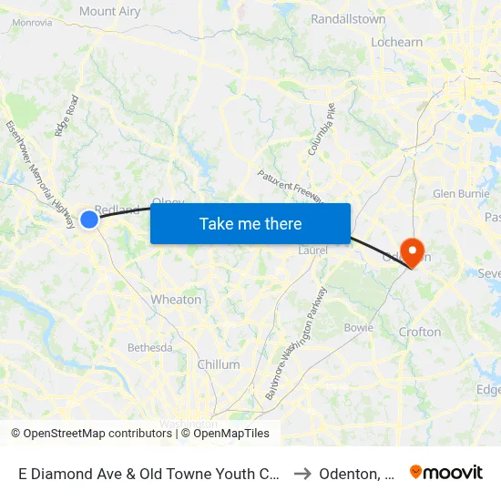 E Diamond Ave & Old Towne Youth Center to Odenton, MD map