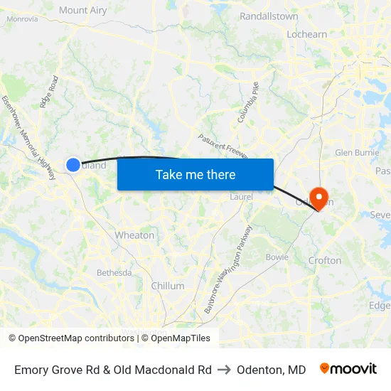 Emory Grove Rd & Old Macdonald Rd to Odenton, MD map