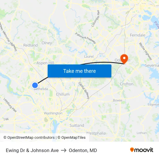 Ewing Dr & Johnson Ave to Odenton, MD map