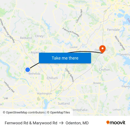 Fernwood Rd & Marywood Rd to Odenton, MD map