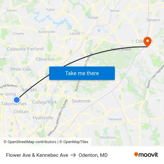 Flower Ave & Kennebec Ave to Odenton, MD map