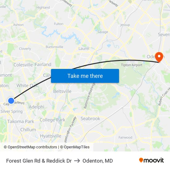 Forest Glen Rd & Reddick Dr to Odenton, MD map