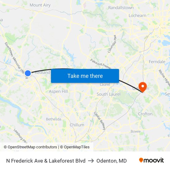 N Frederick Ave & Lakeforest Blvd to Odenton, MD map