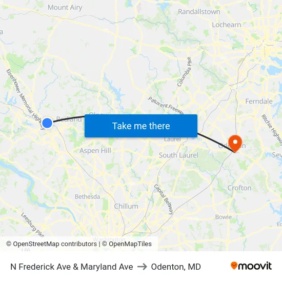 N Frederick Ave & Maryland Ave to Odenton, MD map