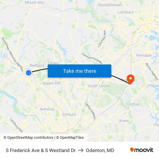 S Frederick Ave & S Westland Dr to Odenton, MD map