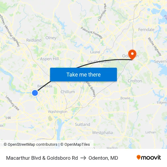 Macarthur Blvd & Goldsboro Rd to Odenton, MD map