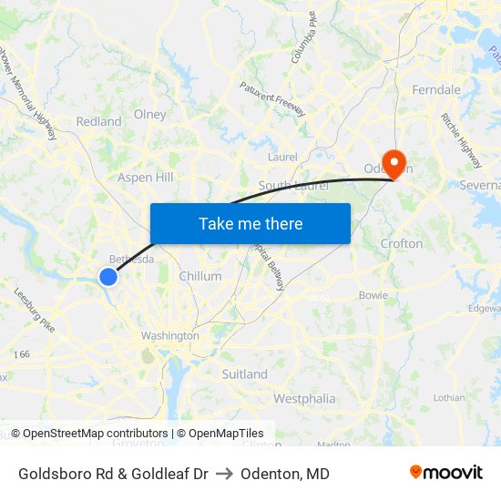 Goldsboro Rd & Goldleaf Dr to Odenton, MD map