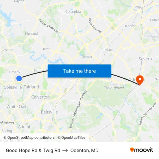 Good Hope Rd & Twig Rd to Odenton, MD map
