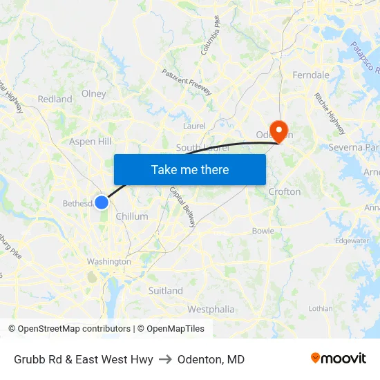 Grubb Rd & East West Hwy to Odenton, MD map