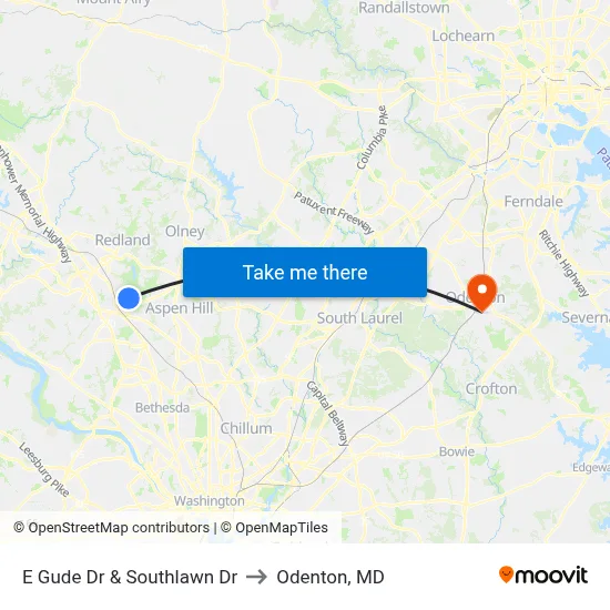 E Gude Dr & Southlawn Dr to Odenton, MD map
