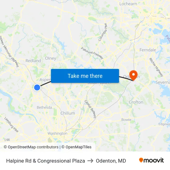 Halpine Rd & Congressional Plaza to Odenton, MD map