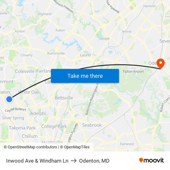 Inwood Ave & Windham Ln to Odenton, MD map