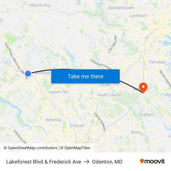 Lakeforest Blvd & Frederick Ave to Odenton, MD map