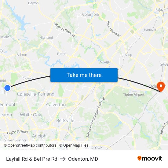 Layhill Rd & Bel Pre Rd to Odenton, MD map
