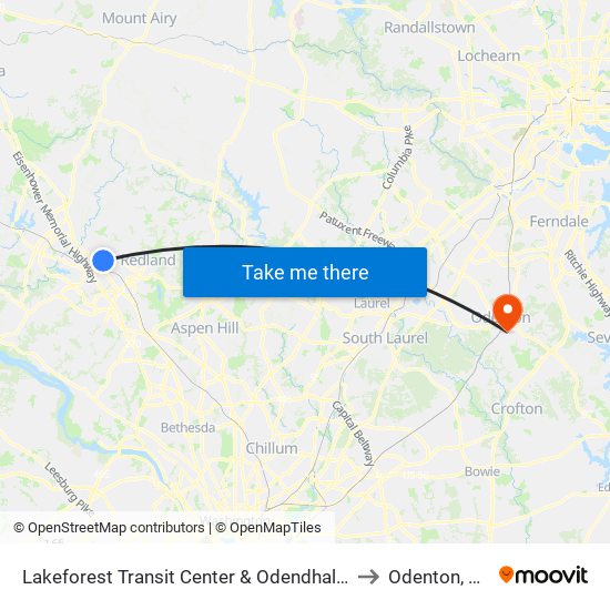 Lakeforest Transit Center & Odendhal Ave to Odenton, MD map