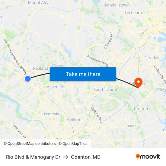 Rio Blvd & Mahogany Dr to Odenton, MD map