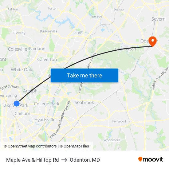 Maple Ave & Hilltop Rd to Odenton, MD map