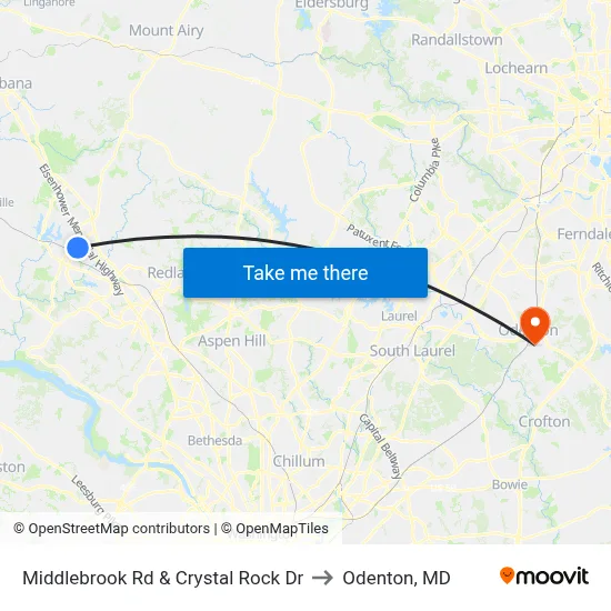 Middlebrook Rd & Crystal Rock Dr to Odenton, MD map