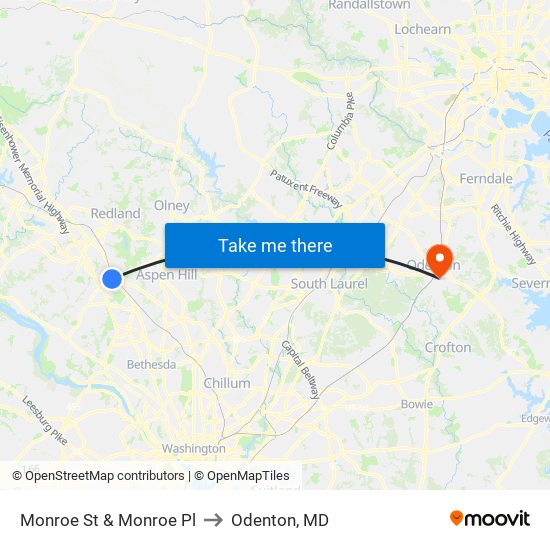 Monroe St & Monroe Pl to Odenton, MD map