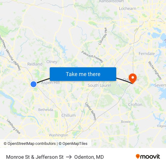 Monroe St & Jefferson St to Odenton, MD map