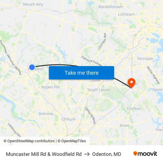 Muncaster Mill Rd & Woodfield Rd to Odenton, MD map