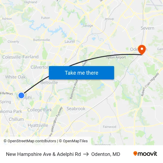 New Hampshire Ave & Adelphi Rd to Odenton, MD map