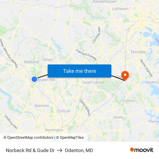 Norbeck Rd & Gude Dr to Odenton, MD map